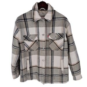 Levi Strauss Plaid Lined Shacket Shirt Jacket Women M Wool Blend Jacket